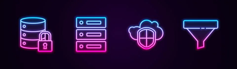 Set line Server security with lock, Server, Data, Web Hosting, Cloud and shie Stock Illustration