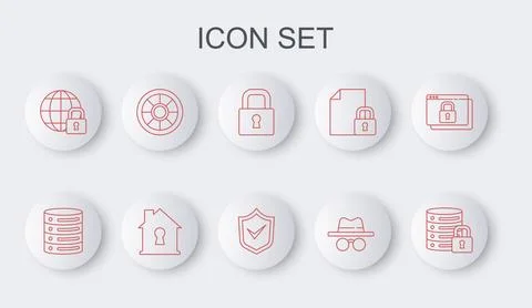 Set line Server security with lock, Server, Data, Web Hosting, Lock, Incogn.. Stock Illustration