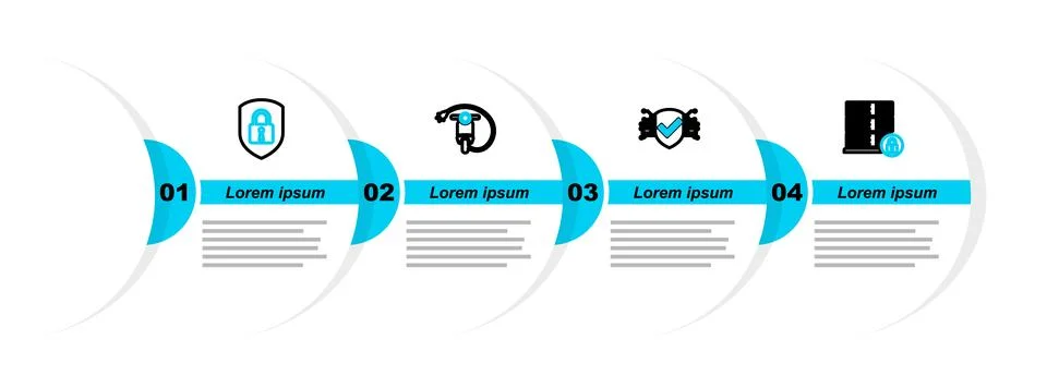 Set line Server security with lock, Cyber, Electric scooter and Shield icon.. Stock Illustration