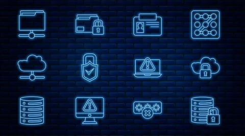 Set line Server security with lock, Cloud computing, Identification badge, .. Stockillustratie