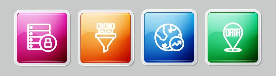 Set line Server security with padlock, Binary code, Financial growth and Data Stock Illustration