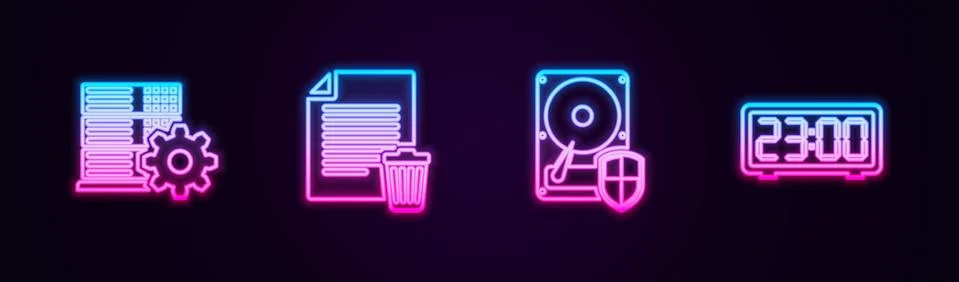 Set line Server setting, Delete file document, Hard disk drive HDD protection Stock Illustration