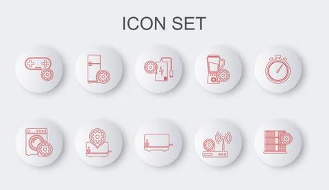 Set line Server setting, Washer, Power bank, Router and wi-fi, Gamepad Ilustración de archivo