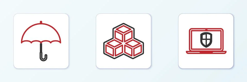 Set line Server with shield, Air conditioner and Isometric cube icon. Vector Stock Illustration