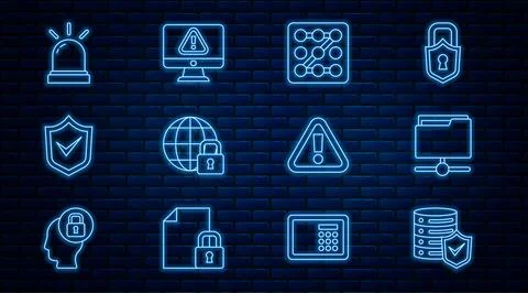 Set line Server with shield, FTP folder, Graphic password protection, Globa.. Stockillustratie