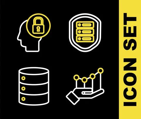 Set line Server with shield, Pie chart infographic, Server, Data, Web Hosting Stock Illustration