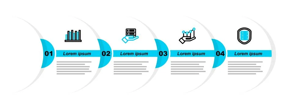 Set line Server with shield, Pie chart infographic, Server, Data, Web Hosting 스톡 일러스트
