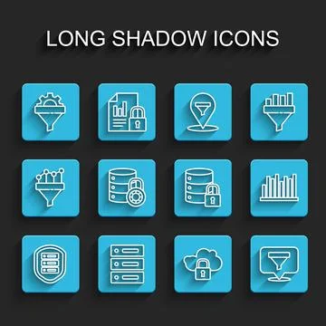 Set line Server with shield, Server, Data, Web Hosting, Sales funnel gear, Cloud 스톡 일러스트