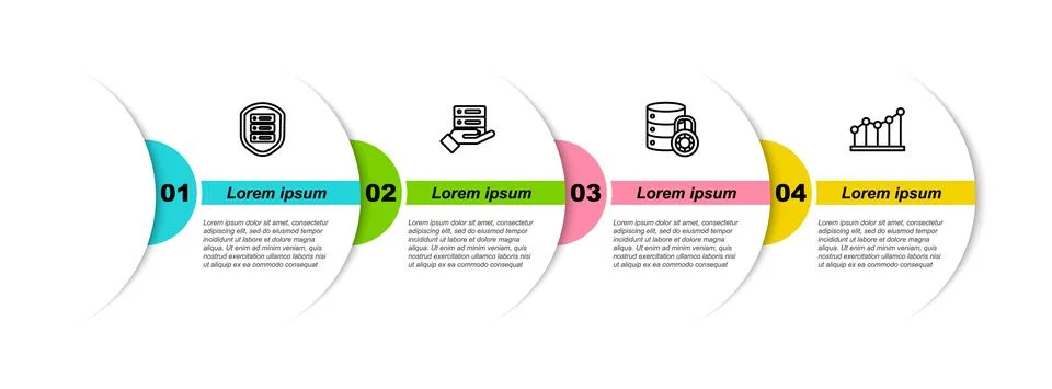 Set line Server with shield, Server, Data, Web Hosting, security lock and Pie Stock Illustration