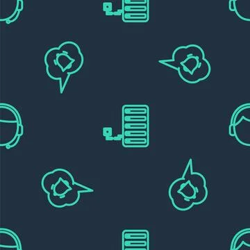 Set line Server, Speech bubble chat notification and Man with headset on seam Stock Illustration