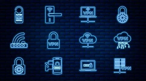 Set line Server VPN, Cloud interface, Computer network, Lock, Wifi locked, .. Illustrazione stock