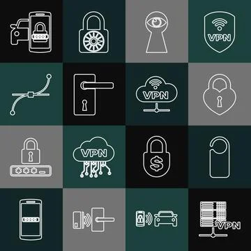 Set line Server VPN, Please do not disturb, Castle in the shape of heart Stock Illustration