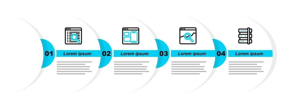 Set line Server, Website with stocks market, developer programming code and Illustrazione stock
