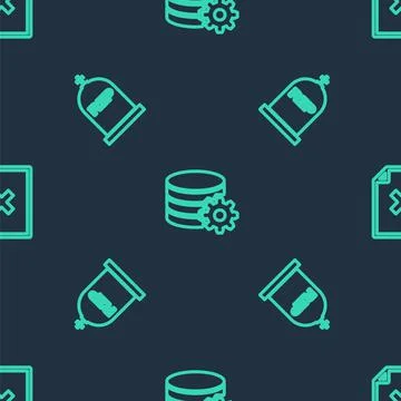 Set line Setting database server, Tombstone with RIP written and Delete file Illustrazione stock