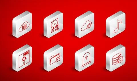 Set line Setting database server, Hard disk drive HDD protection, Cloud sync Stock Illustration