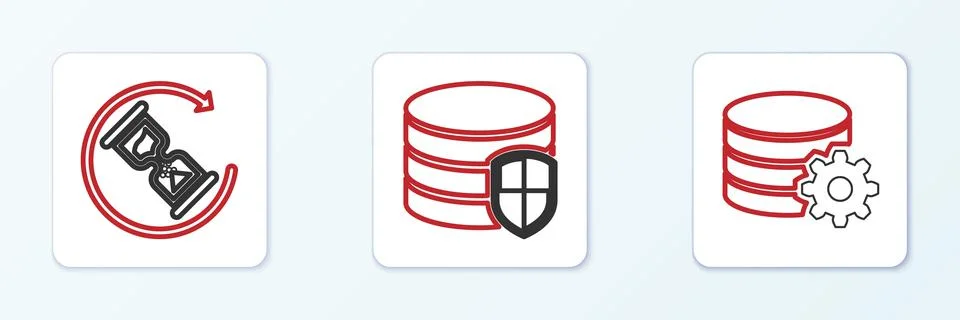 Set line Setting database server, Waiting and Database protection icon. Vecto 스톡 일러스트