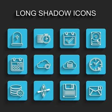 Set line Setting database server, Kayak and paddle, Tombstone with cross, Flo Stock Illustration