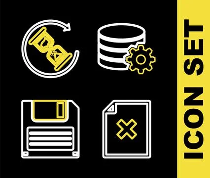 Set line Setting database server, Delete file document, Floppy disk and Waiting Stock Illustration