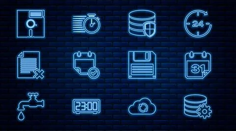 Set line Setting database server, Calendar, Database protection, with check mark 스톡 일러스트