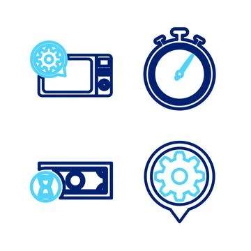 Set line Setting, Fast payments, Stopwatch and Microwave oven setting icon... Stock Illustration