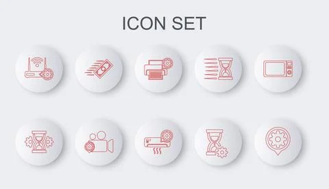 Set line Setting, Hourglass setting, Printer, Router and wi-fi, Fast payments Stock Illustration