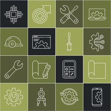 Set line Setting on smartphone, Graphing paper for engineering, Algorithm Stock Illustration