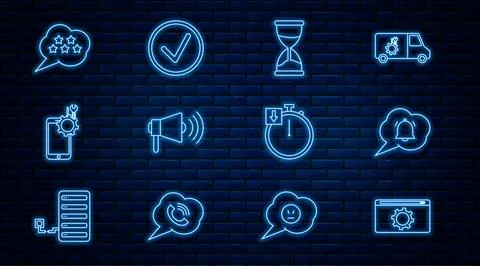 Set line Setting, Speech bubble chat notification, Hourglass, Megaphone, Mo.. 스톡 일러스트