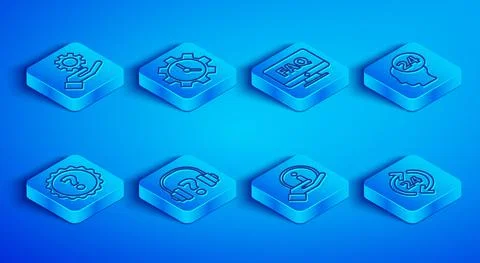 Set line Settings in the hand, Time Management, Computer monitor FAQ, Headphones Stock Illustration