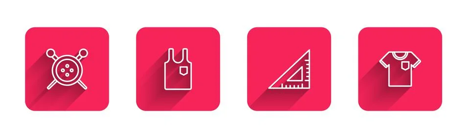 Set line Sewing button and knitting needles, Sleeveless T-shirt, Triangular Stock Illustration
