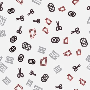 Set line Sewing button for clothes, Scissors, Tape measure and pattern on Stock Illustration