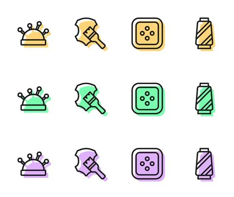 Set line Sewing button for clothes, Needle bed and needles, Leather and thread Stock Illustration