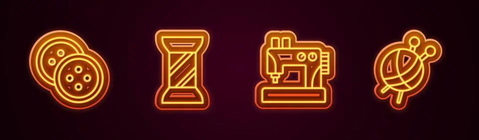 Set line Sewing button for clothes, thread spool, machine and Yarn ball with Stock Illustration