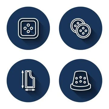 Set line Sewing button for clothes, pattern and Thimble sewing with long shadow Illustrazione stock