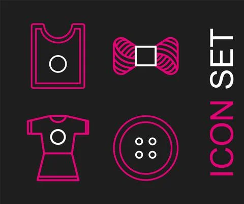 Set line Sewing button for clothes, Woman dress, thread spool and Pattern icon 库存插图