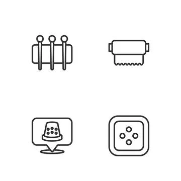 Set line Sewing button for clothes, Thimble sewing, Needle and Textile fabric Illustrazione stock