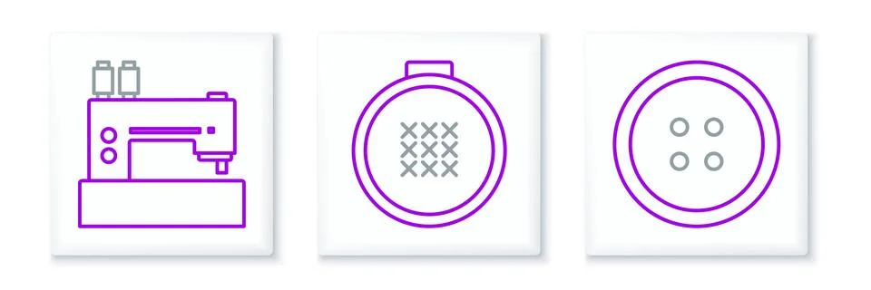 Set line Sewing button for clothes, machine and Round adjustable embroidery hoop Stock Illustration