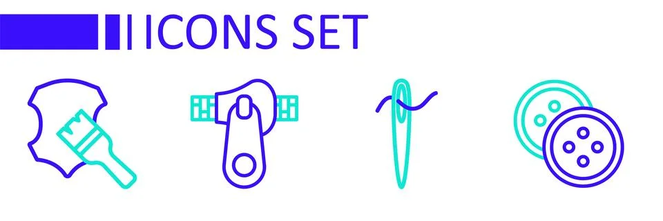 Set line Sewing button for clothes, Needle sewing with thread, Zipper and L.. Stock Illustration