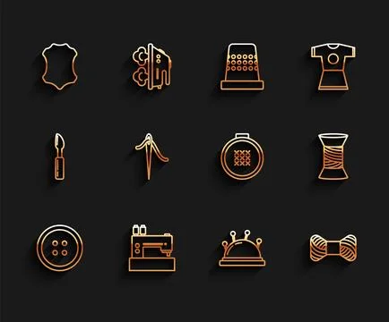 Set line Sewing button for clothes, machine, Leather, Needle bed and needle.. Stock Illustration