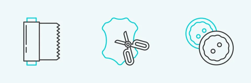 Set line Sewing button for clothes, Textile fabric roll and Scissors and le.. Stock Illustration