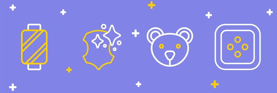 Set line Sewing button for clothes, Teddy bear plush toy, Leather and threa.. Illustrazione stock