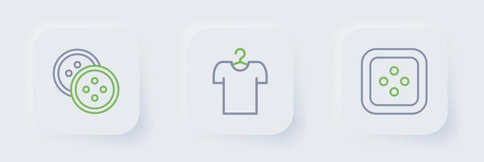 Set line Sewing button for clothes, T-shirt hanger and  icon. Vector 스톡 일러스트