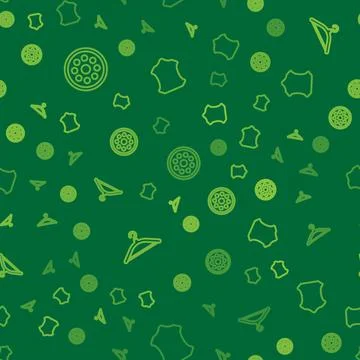 Set line Sewing button, Hanger wardrobe and Leather on seamless pattern. Vector Stockillustratie