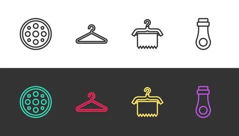 Set line Sewing button, Hanger wardrobe,  and Zipper on black and white. Vect Stock Illustration