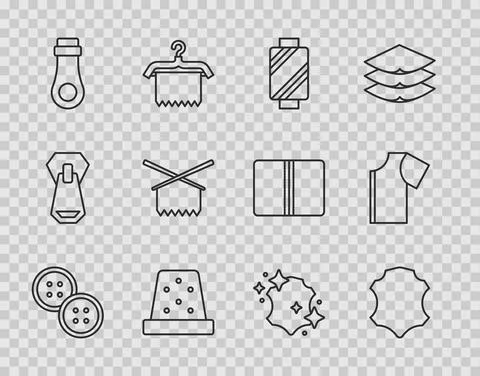 Set line Sewing button, Leather, thread spool, Thimble for sewing, Zipper 库存插图