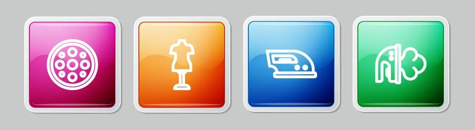 Set line Sewing button, Mannequin, Electric iron and . Colorful square butt.. イラスト素材