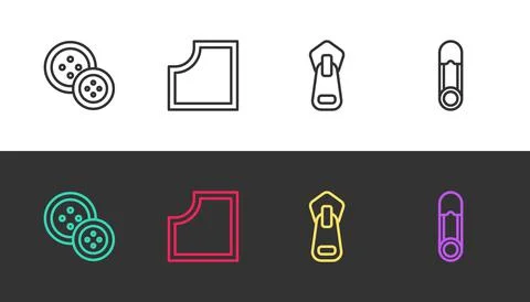 Set line Sewing button, Pattern, Zipper and Safety pin on black and white 스톡 일러스트