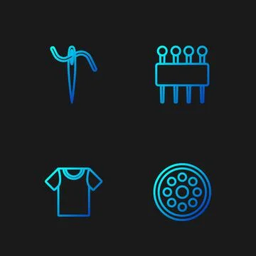 Set line Sewing button, T-shirt, Needle for sewing with thread and . Gradient Stock Illustration