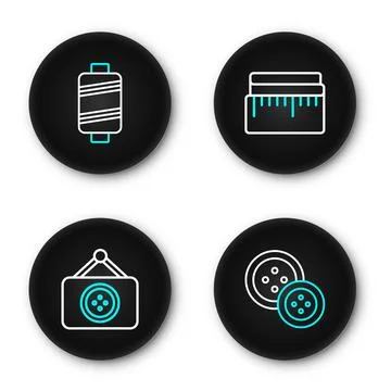 Set line Sewing button, Tailor shop, Tape measure and thread icon. Vector 스톡 일러스트