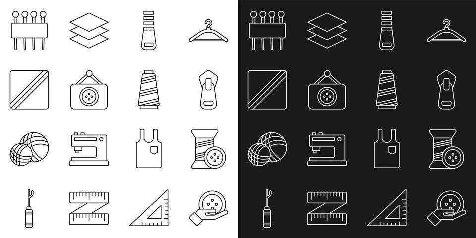 Set line Sewing button thread and Zipper Tailor shop Pattern Needle for sewin Stock Illustration