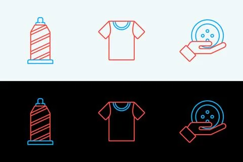 Set line Sewing button, thread and T-shirt icon. Vector Illustrazione stock